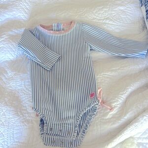 GUC - Ruffle Butts Seersucker Long Sleeve Swim - 12-18M